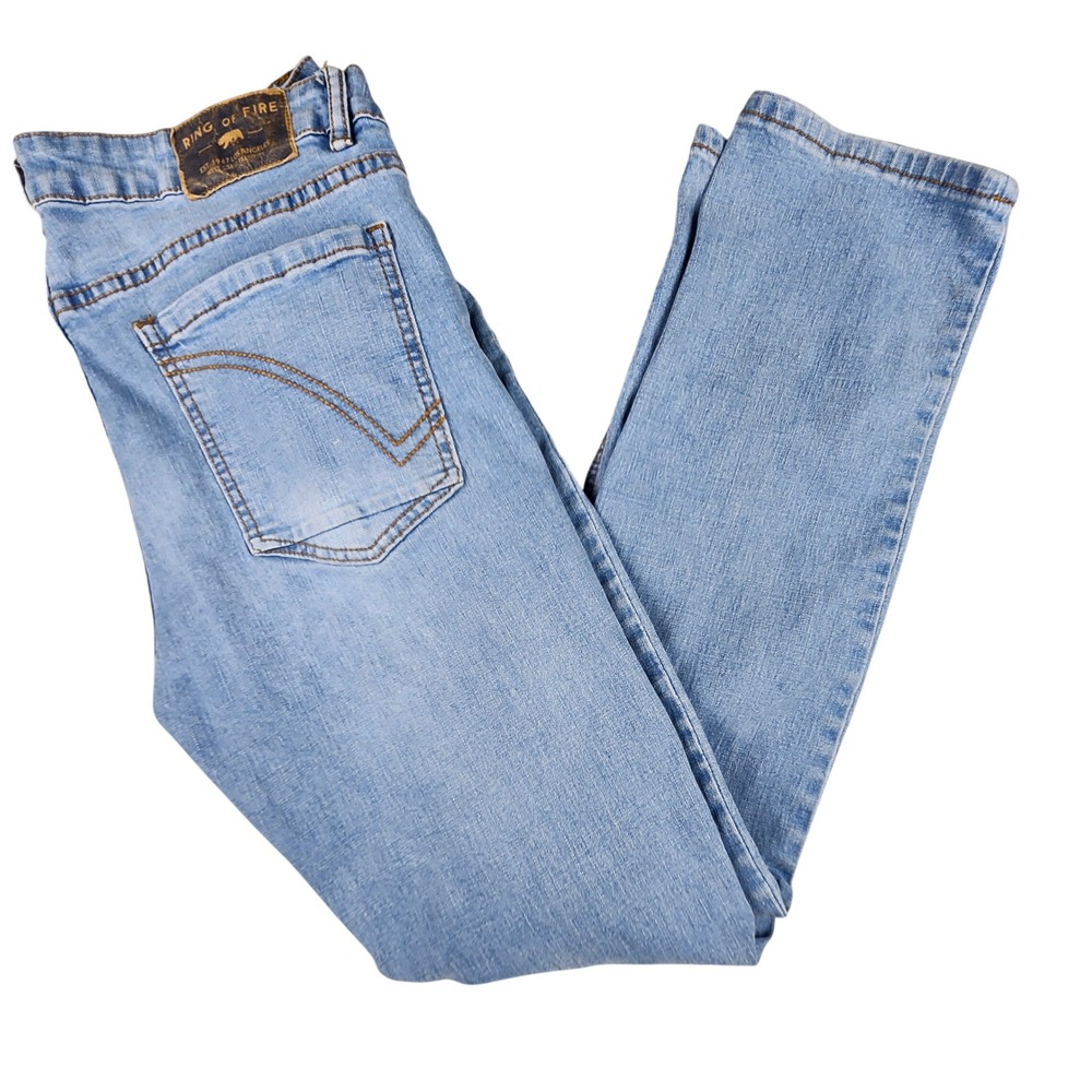 Ring of Fire Slim Jeans Mens 33x30 Light Wash Distressed Ripped Denim Streetwear